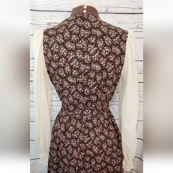 Vintage Gunne Sax Prairie Dress, Brown Floral Calico, 11, Medium, Pockets RARE! - Picture 5 of 14